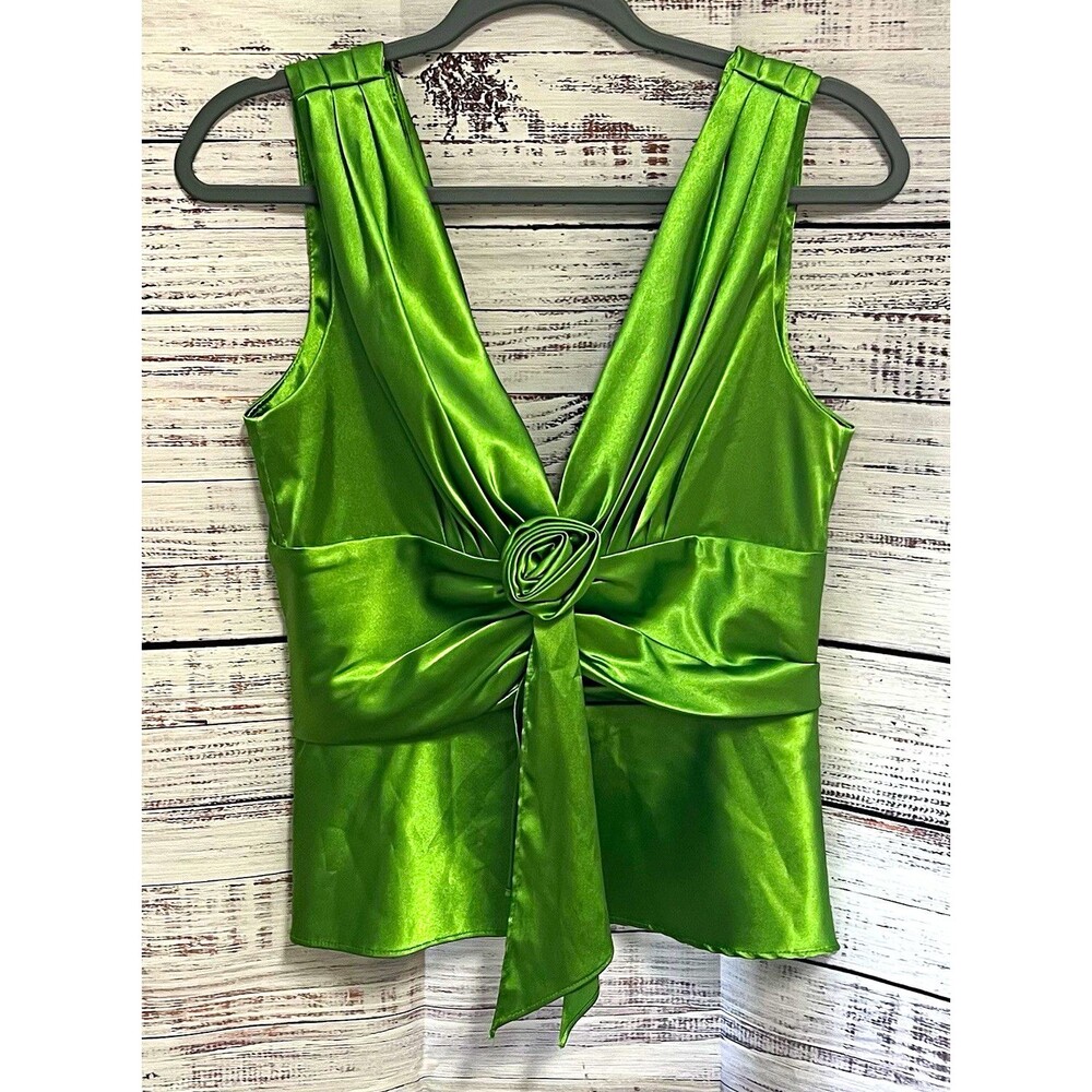Jessica Howard Evenings Satin Rosette Peplum Top Green V Neck Cocktail 8